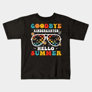 Goodbye Kindergarten Hello Summer Groovy Retro Last Day Of School Kids T-Shirt